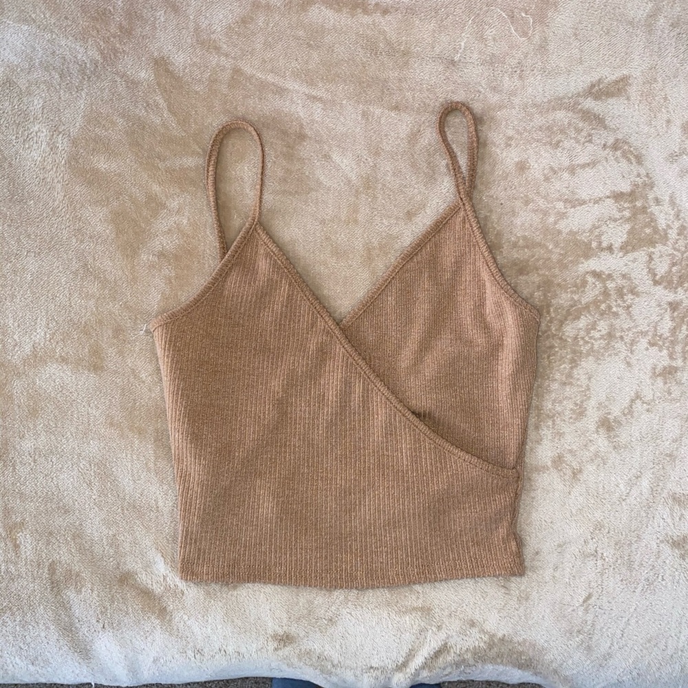 Tan ribbed crop top